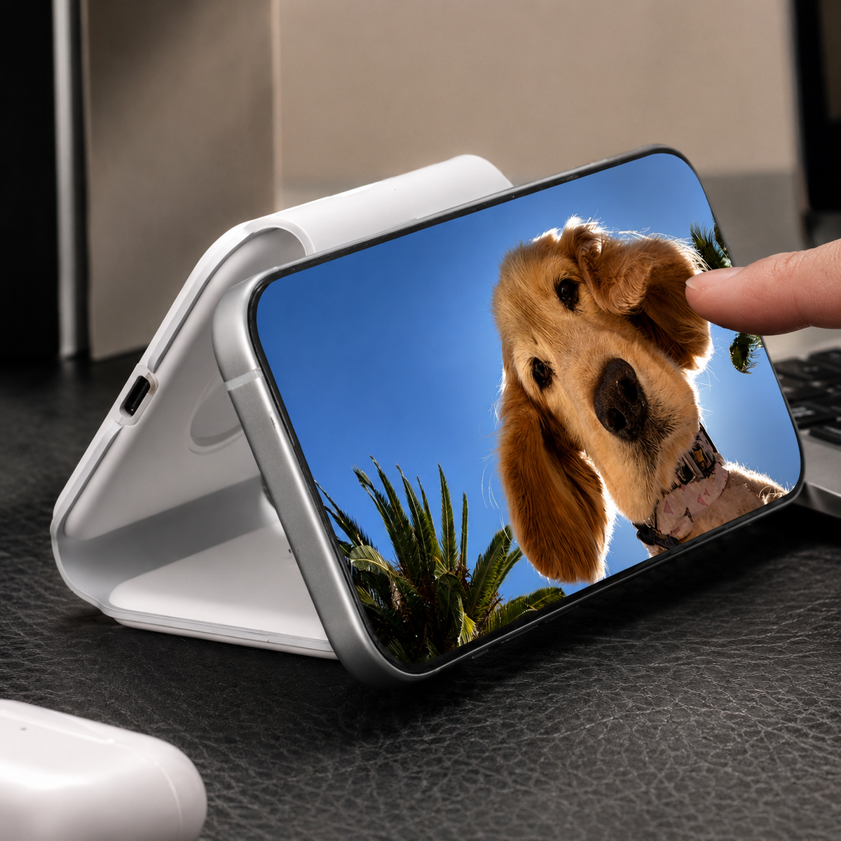 Premium 3-in-1 Wireless Charger Foldable MagSafe Compatible 15W Fast Charging Station Magnetic Portable Dock for Smartphone Watch Earbuds USB-C Holder