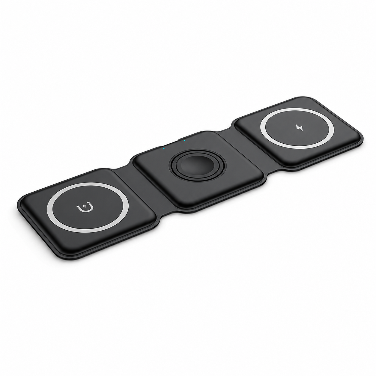 Premium 3-in-1 Wireless Charger Foldable MagSafe Compatible 15W Fast Charging Station Magnetic Portable Dock for Smartphone Watch Earbuds USB-C Holder