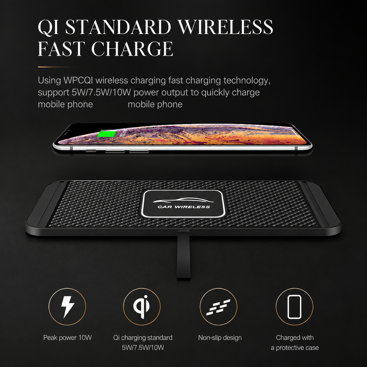 Premium 30W Wireless Car Charger Fast Charging Dashboard Pad Anti-Slip Silicone Smartphone Dock Stable In-Car Wireless Charging Support Daily Travel