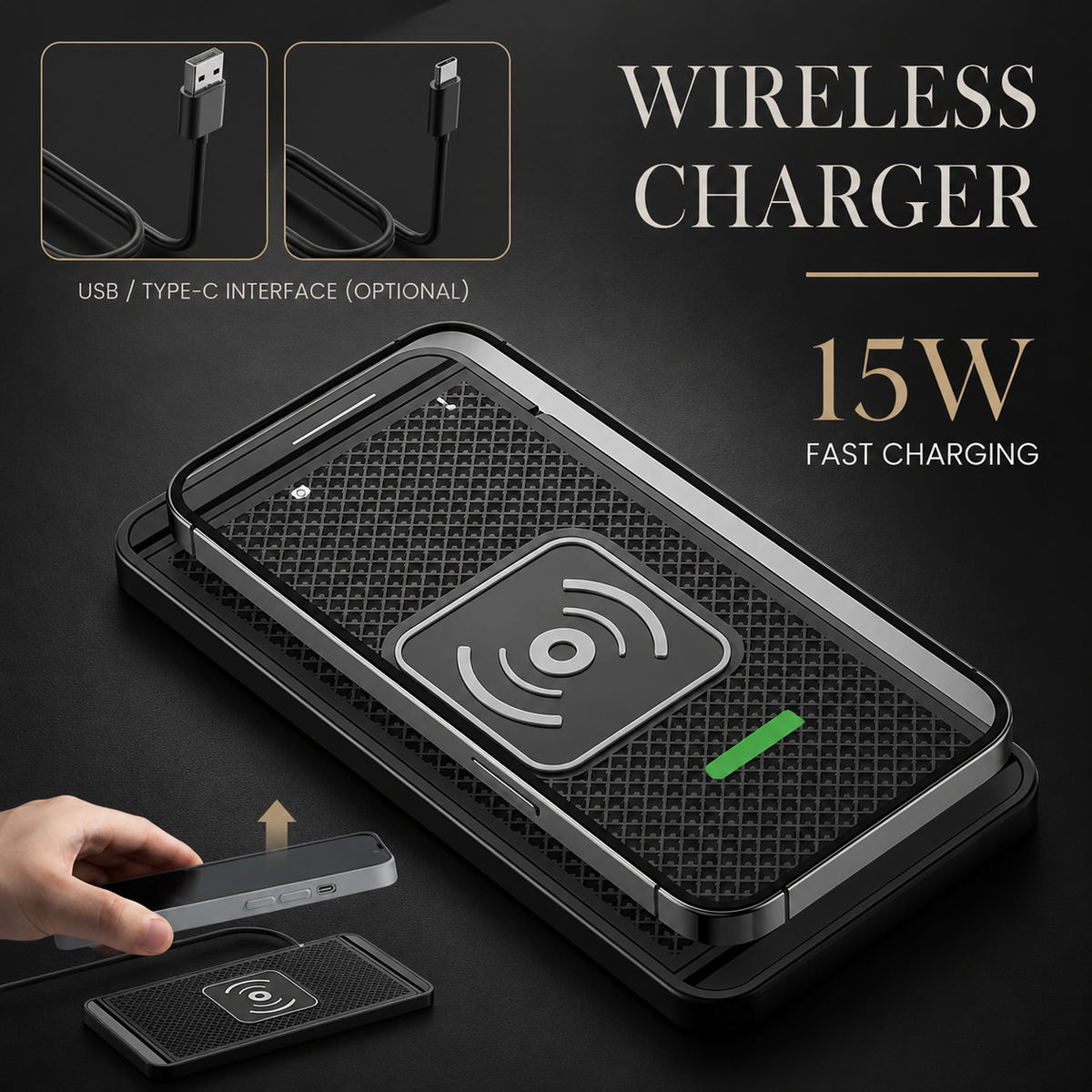 Premium 30W Wireless Car Charger Fast Charging Dashboard Pad Anti-Slip Silicone Smartphone Dock Stable In-Car Wireless Charging Support Daily Travel