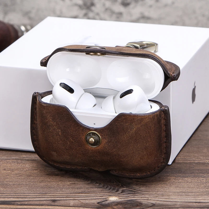 Premium AirPods Case Genuine Leather Protective Cover Shockproof Slim Design Keychain Clip Wireless Charging Compatible