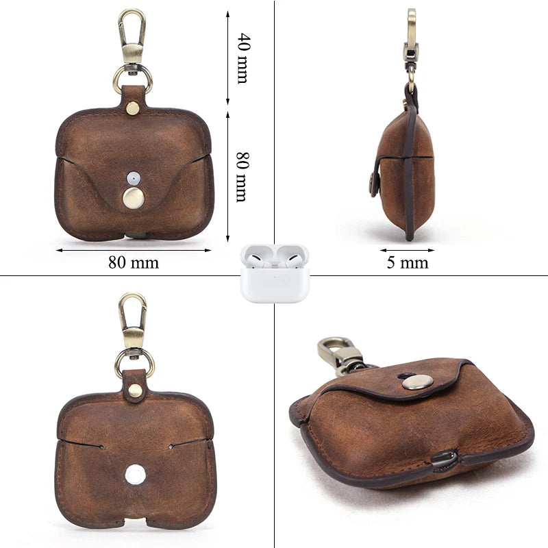 Premium AirPods Case Genuine Leather Protective Cover Shockproof Slim Design Keychain Clip Wireless Charging Compatible