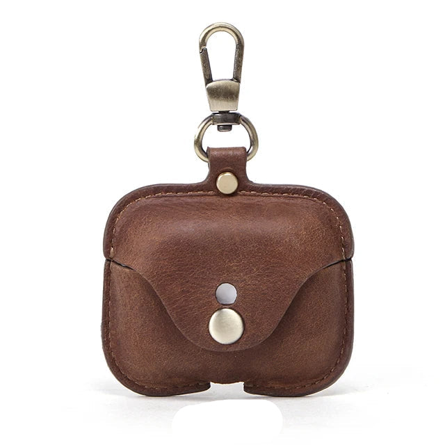 Premium AirPods Case Genuine Leather Protective Cover Shockproof Slim Design Keychain Clip Wireless Charging Compatible