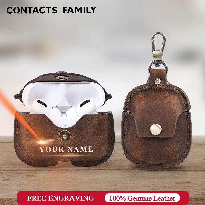 Premium AirPods Case Genuine Leather Protective Cover Shockproof Slim Design Keychain Clip Wireless Charging Compatible