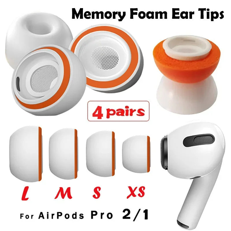 Premium AirPods Ear Tips Memory Foam Silicone Replacement Earbud Tips Noise Isolation Comfortable Multi Size Fit