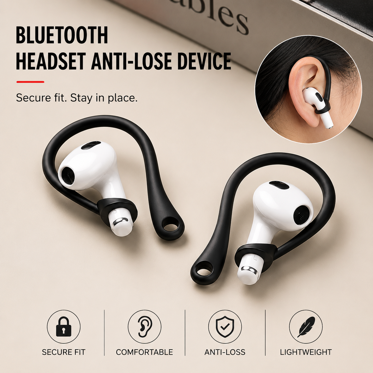 Premium AirPods Silicone Ear Hooks Anti-Slip Sports Earbud Grips Secure Fit Wireless Earphone Support Covers Lightweight Accessories Holder Travel Kit