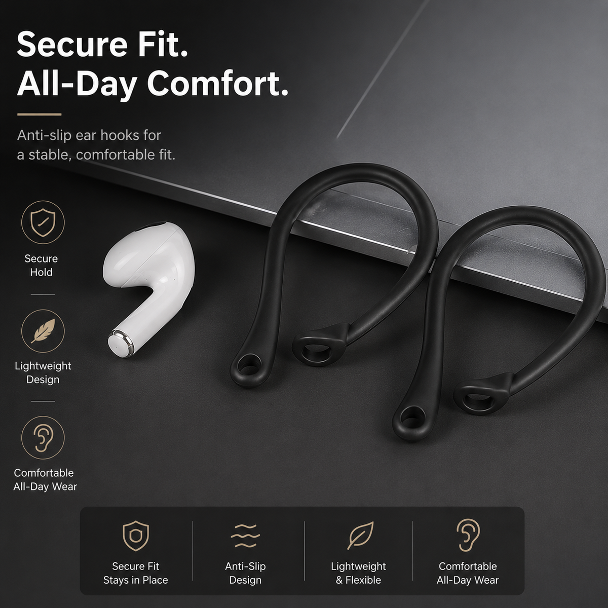 Premium AirPods Silicone Ear Hooks Anti-Slip Sports Earbud Grips Secure Fit Wireless Earphone Support Covers Lightweight Accessories Holder Travel Kit