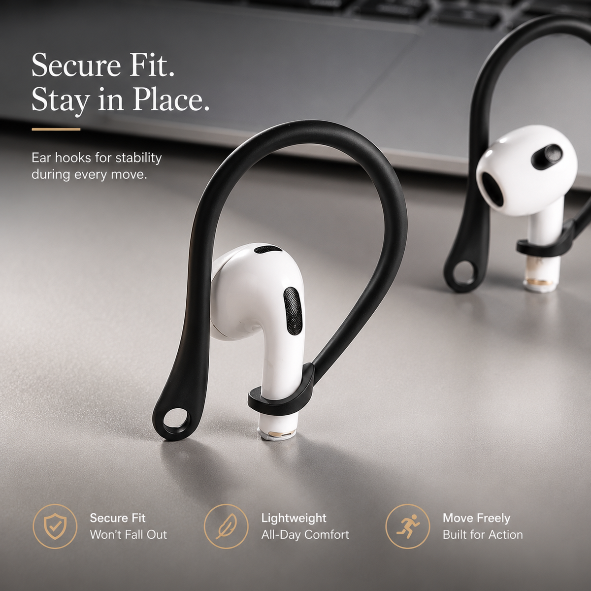 Premium AirPods Silicone Ear Hooks Anti-Slip Sports Earbud Grips Secure Fit Wireless Earphone Support Covers Lightweight Accessories Holder Travel Kit