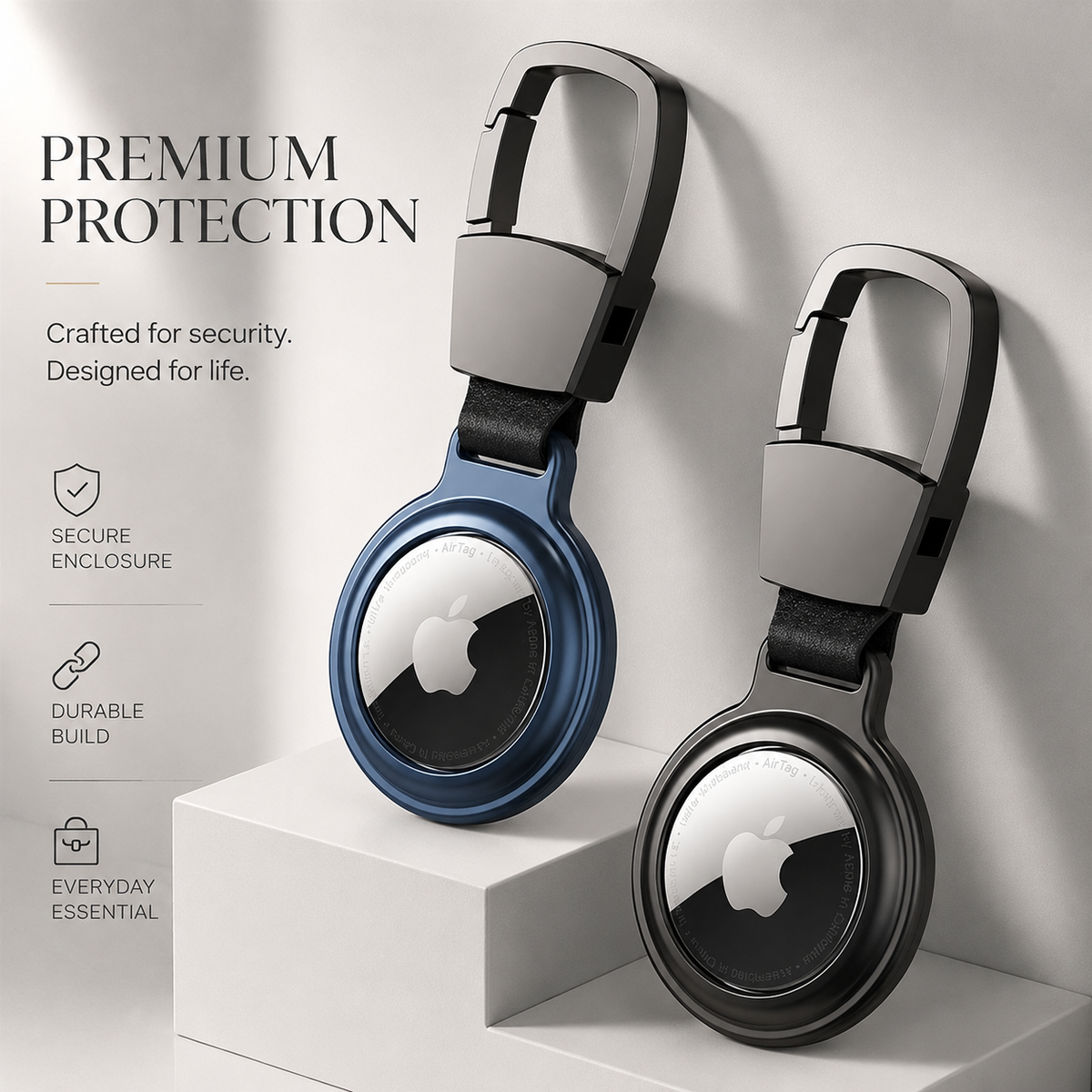 Premium AirTag Case Metal Protective Cover Shockproof Keychain Holder Scratch Resistant Secure Clip Compact Portable Tracking Device Accessory Kit