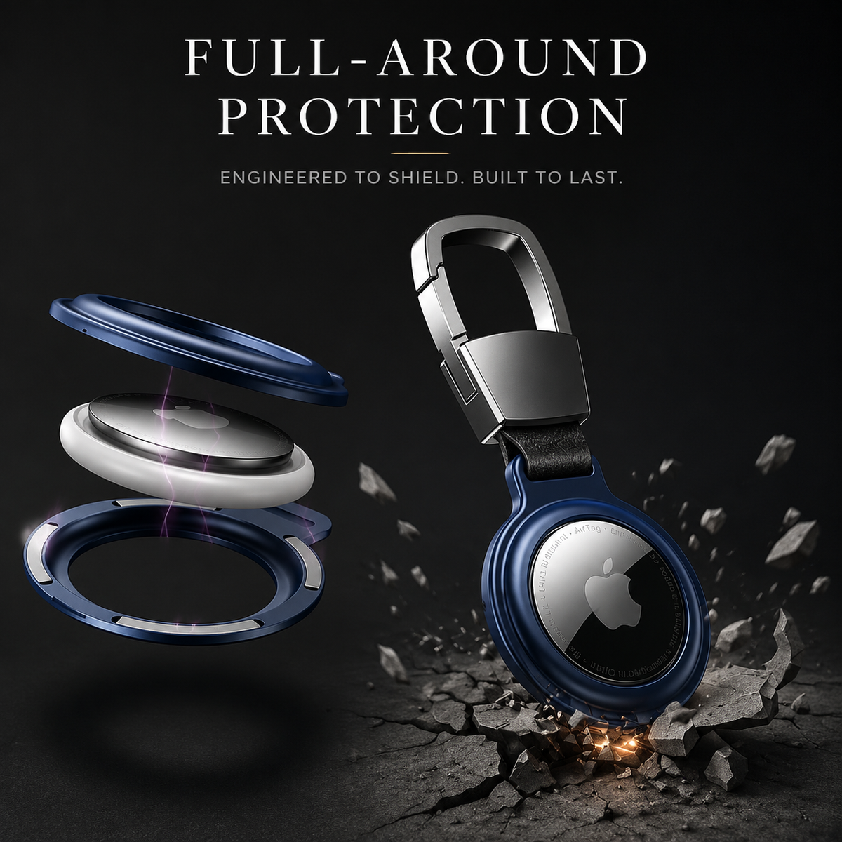 Premium AirTag Case Metal Protective Cover Shockproof Keychain Holder Scratch Resistant Secure Clip Compact Portable Tracking Device Accessory Kit