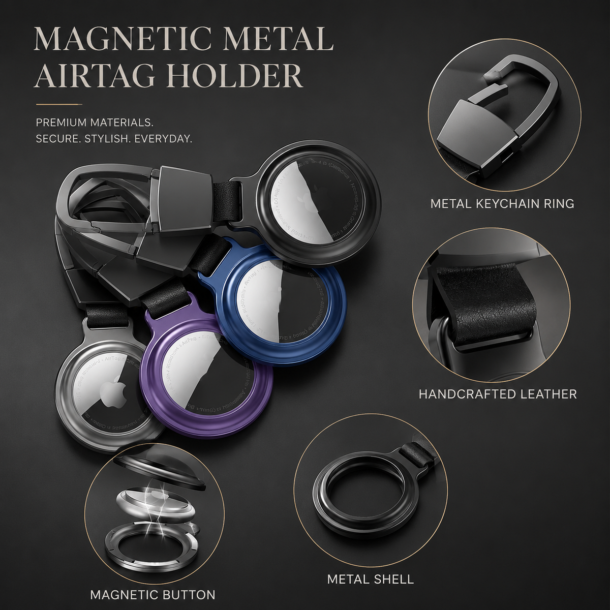 Premium AirTag Case Metal Protective Cover Shockproof Keychain Holder Scratch Resistant Secure Clip Compact Portable Tracking Device Accessory Kit