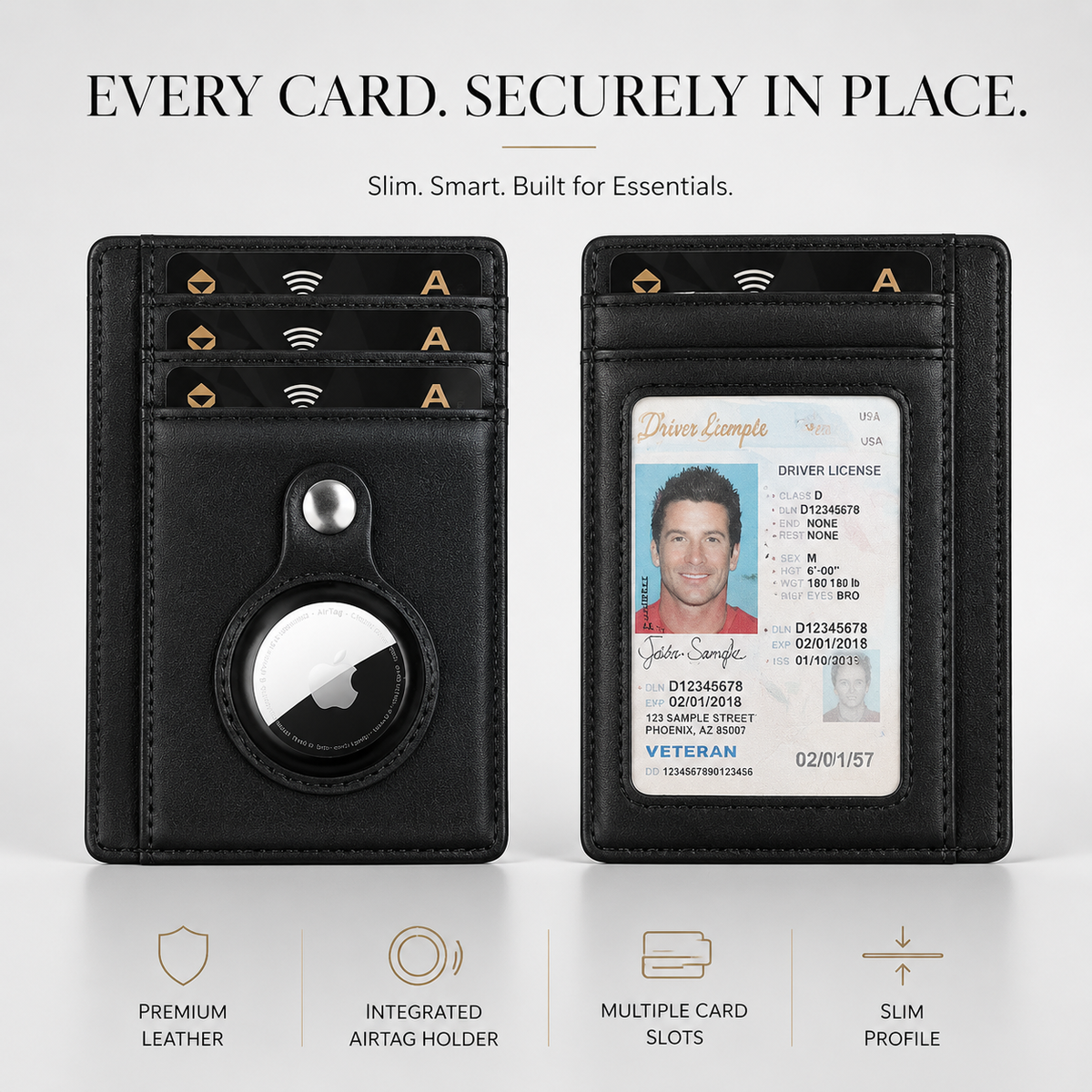 Premium AirTag Wallet RFID Blocking Leather Card Holder Magnetic Closure Slim Bifold Wallet Secure Storage Compact Everyday Carry Organizer Travel Kit