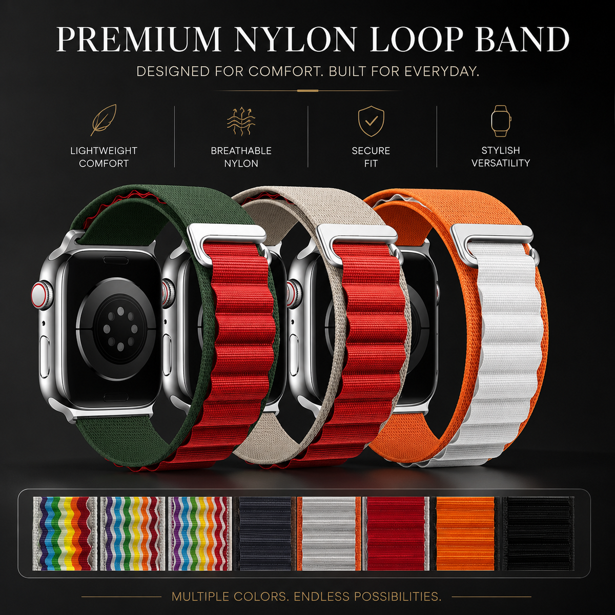 Premium Apple Watch Band Alpine Loop Nylon Sport Strap Breathable Outdoor Wristband Adjustable Secure Fit Lightweight Durable Daily Comfort Daily Wear