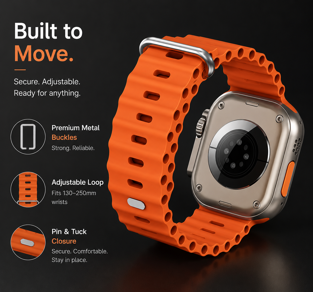 Premium Apple Watch Band Ocean Silicone Sport Strap Adjustable Soft Wristband Secure Fit Lightweight Durable Breathable Everyday Comfort All Day Wear