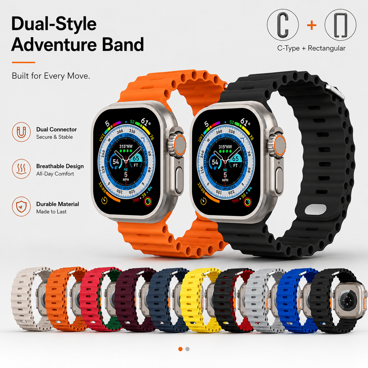 Premium Apple Watch Band Ocean Silicone Sport Strap Adjustable Soft Wristband Secure Fit Lightweight Durable Breathable Everyday Comfort All Day Wear