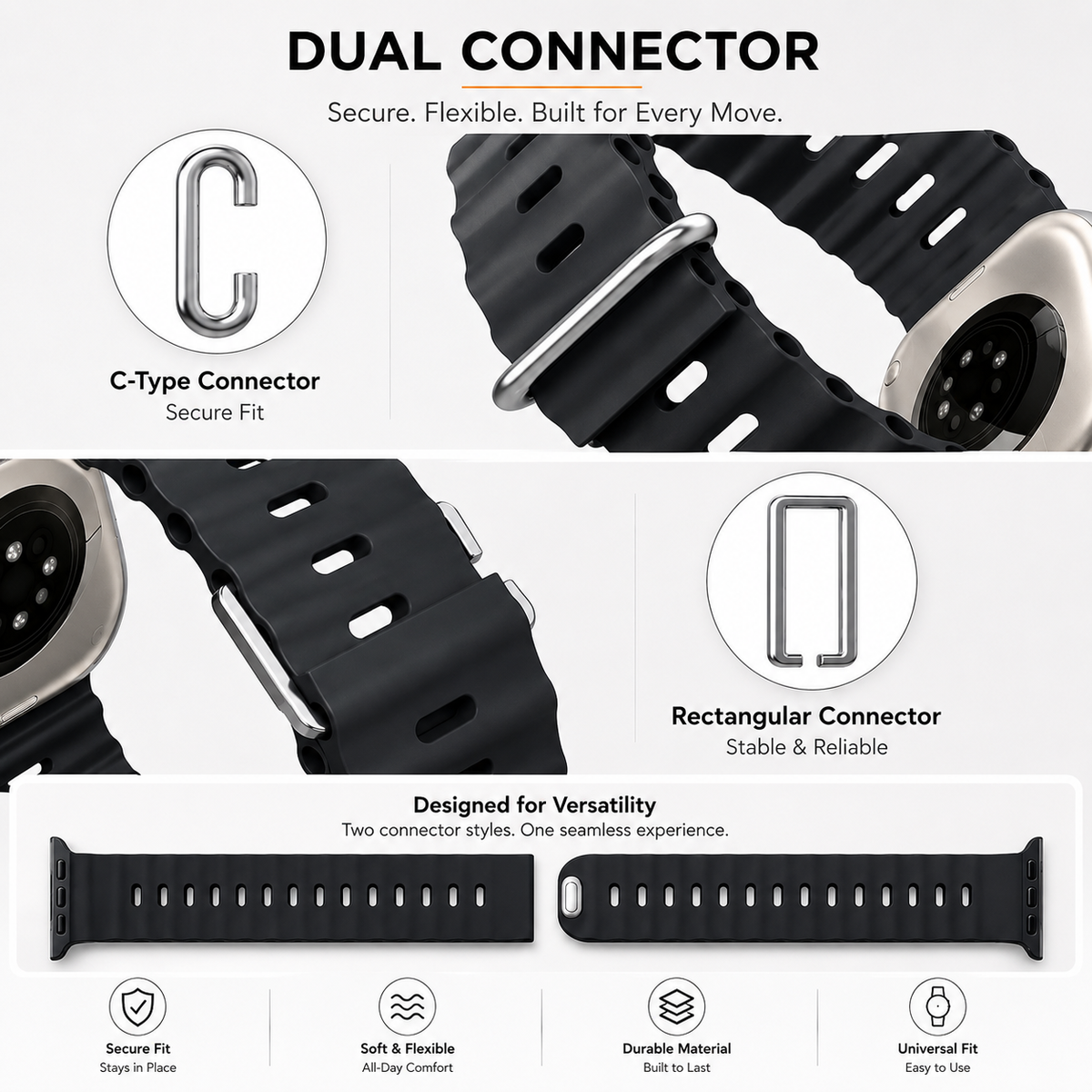 Premium Apple Watch Band Ocean Silicone Sport Strap Adjustable Soft Wristband Secure Fit Lightweight Durable Breathable Everyday Comfort All Day Wear