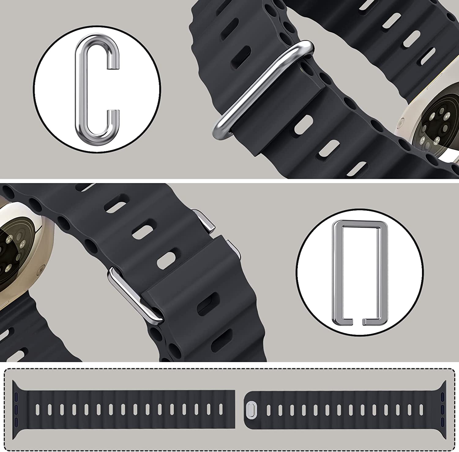 Premium Apple Watch Band Ocean Silicone Sport Strap Adjustable Soft Wristband Secure Fit Lightweight Durable Everyday Wear