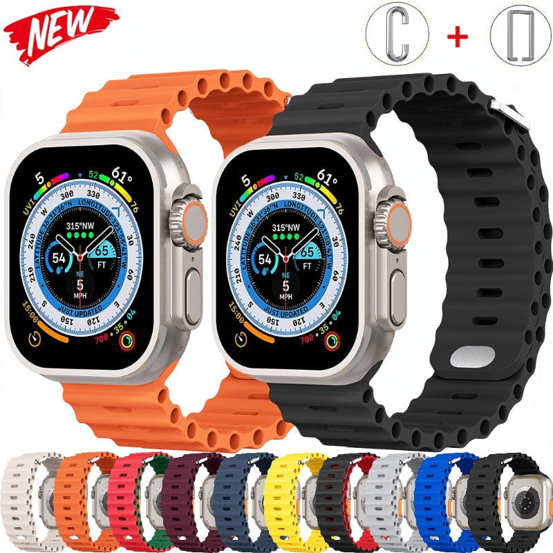 Premium Apple Watch Band Ocean Silicone Sport Strap Adjustable Soft Wristband Secure Fit Lightweight Durable Everyday Wear