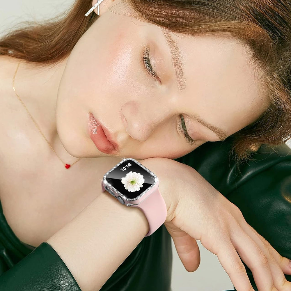 Premium Apple Watch Case Rhinestone Glass Screen Protector Shockproof Protective Cover Luxury Bling Design