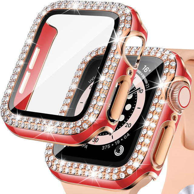 Premium Apple Watch Case Rhinestone Glass Screen Protector Shockproof Protective Cover Luxury Bling Design
