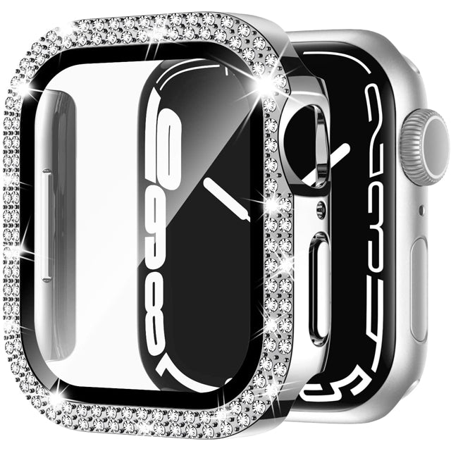 Premium Apple Watch Case Rhinestone Glass Screen Protector Shockproof Protective Cover Luxury Bling Design