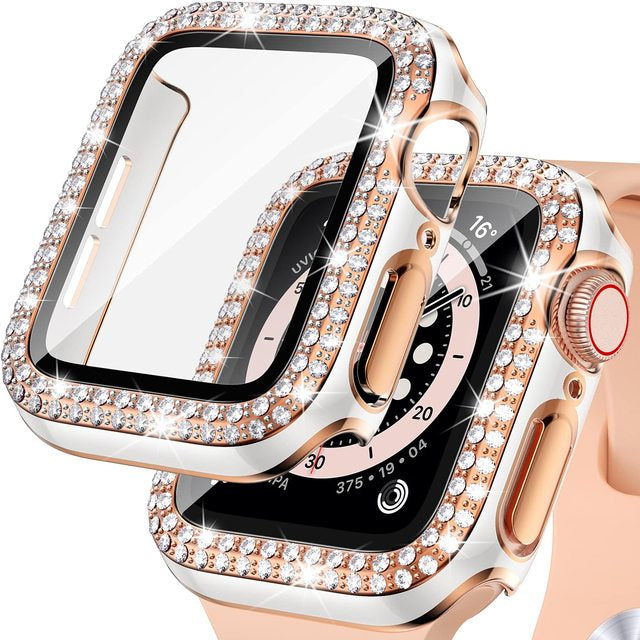 Premium Apple Watch Case Rhinestone Glass Screen Protector Shockproof Protective Cover Luxury Bling Design