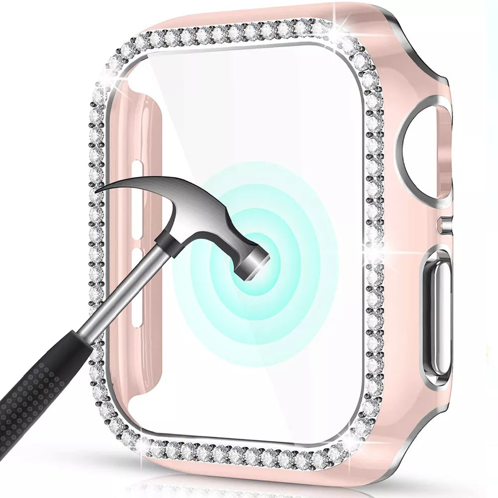 Premium Apple Watch Case Rhinestone Glass Screen Protector Shockproof Protective Cover Luxury Bling Design