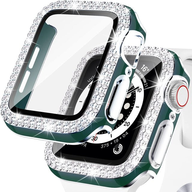 Premium Apple Watch Case Rhinestone Glass Screen Protector Shockproof Protective Cover Luxury Bling Design
