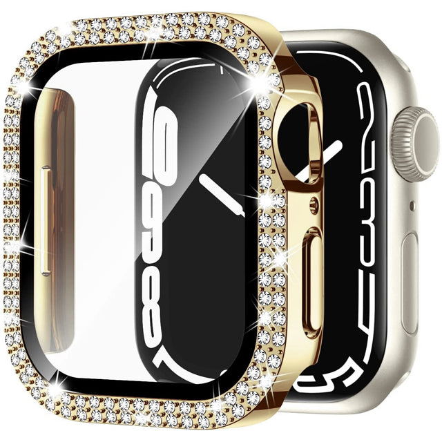 Premium Apple Watch Case Rhinestone Glass Screen Protector Shockproof Protective Cover Luxury Bling Design