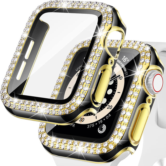 Premium Apple Watch Case Rhinestone Glass Screen Protector Shockproof Protective Cover Luxury Bling Design