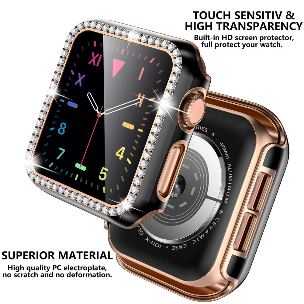 Premium Apple Watch Case Rhinestone Glass Screen Protector Shockproof Protective Cover Luxury Bling Design