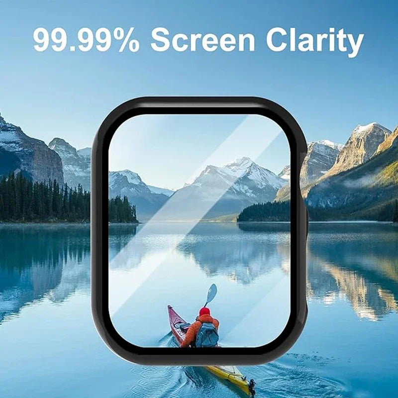 Premium Apple Watch Case Tempered Glass Screen Protector PC Bumper Shockproof Transparent Protective Cover