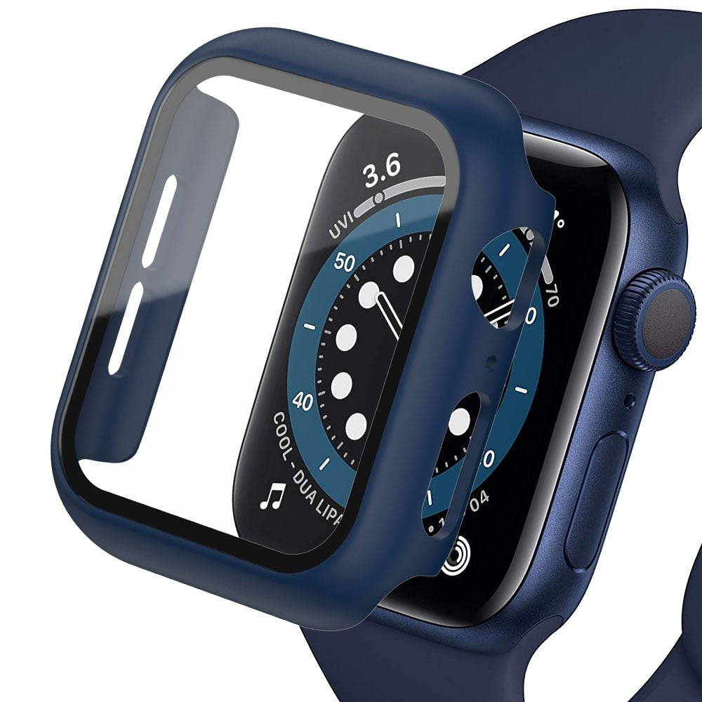Premium Apple Watch Case Tempered Glass Screen Protector PC Bumper Shockproof Transparent Protective Cover