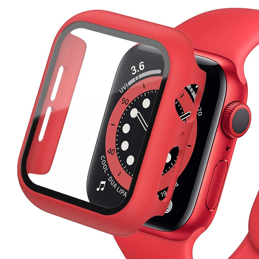 Premium Apple Watch Case Tempered Glass Screen Protector PC Bumper Shockproof Transparent Protective Cover