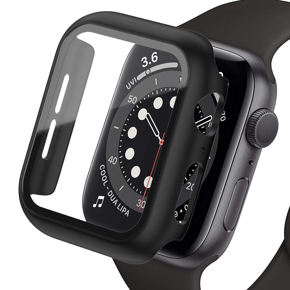 Premium Apple Watch Case Tempered Glass Screen Protector PC Bumper Shockproof Transparent Protective Cover