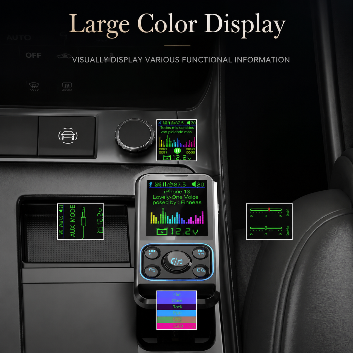 Premium Car Bluetooth FM Transmitter QC 3.0 Fast Charging USB Audio Adapter Hands Free Calling Wireless Music Player Compact Vehicle Accessory Hub