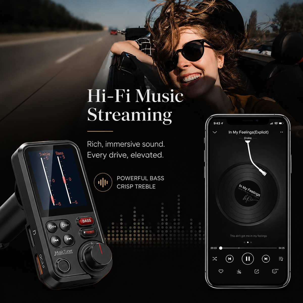 Premium Car Bluetooth FM Transmitter QC 3.0 Fast Charging USB Audio Adapter Hands Free Calling Wireless Music Player Compact Vehicle Accessory Hub