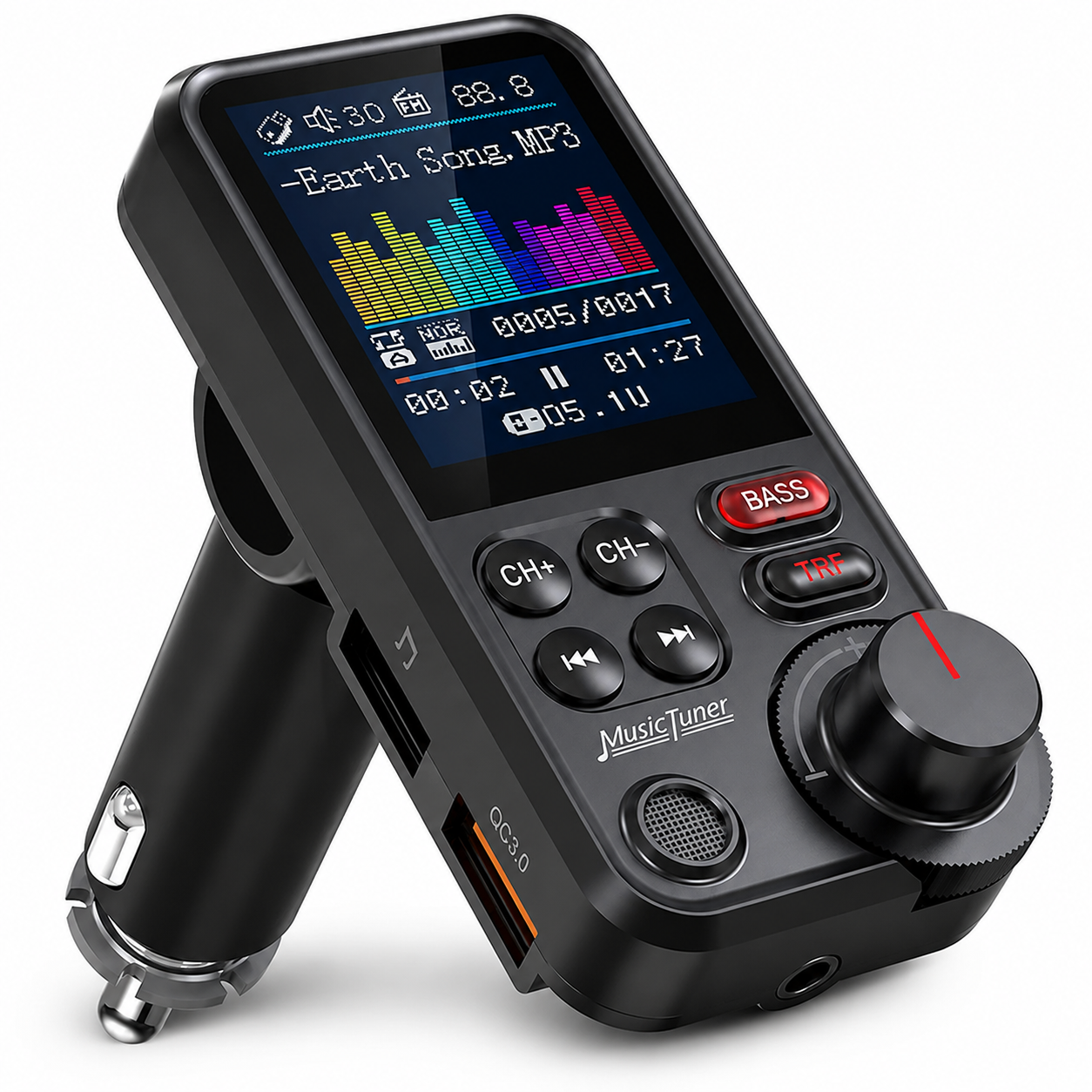 Premium Car Bluetooth FM Transmitter QC 3.0 Fast Charging USB Audio Adapter Hands Free Calling Wireless Music Player Compact Vehicle Accessory Hub