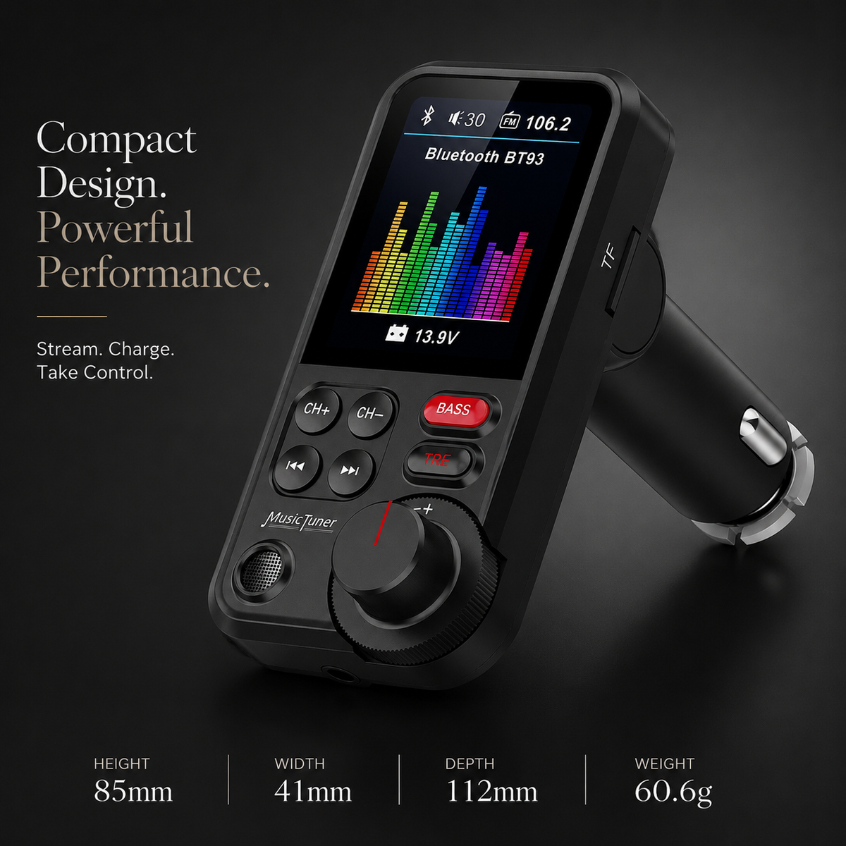 Premium Car Bluetooth FM Transmitter QC 3.0 Fast Charging USB Audio Adapter Hands Free Calling Wireless Music Player Compact Vehicle Accessory Hub