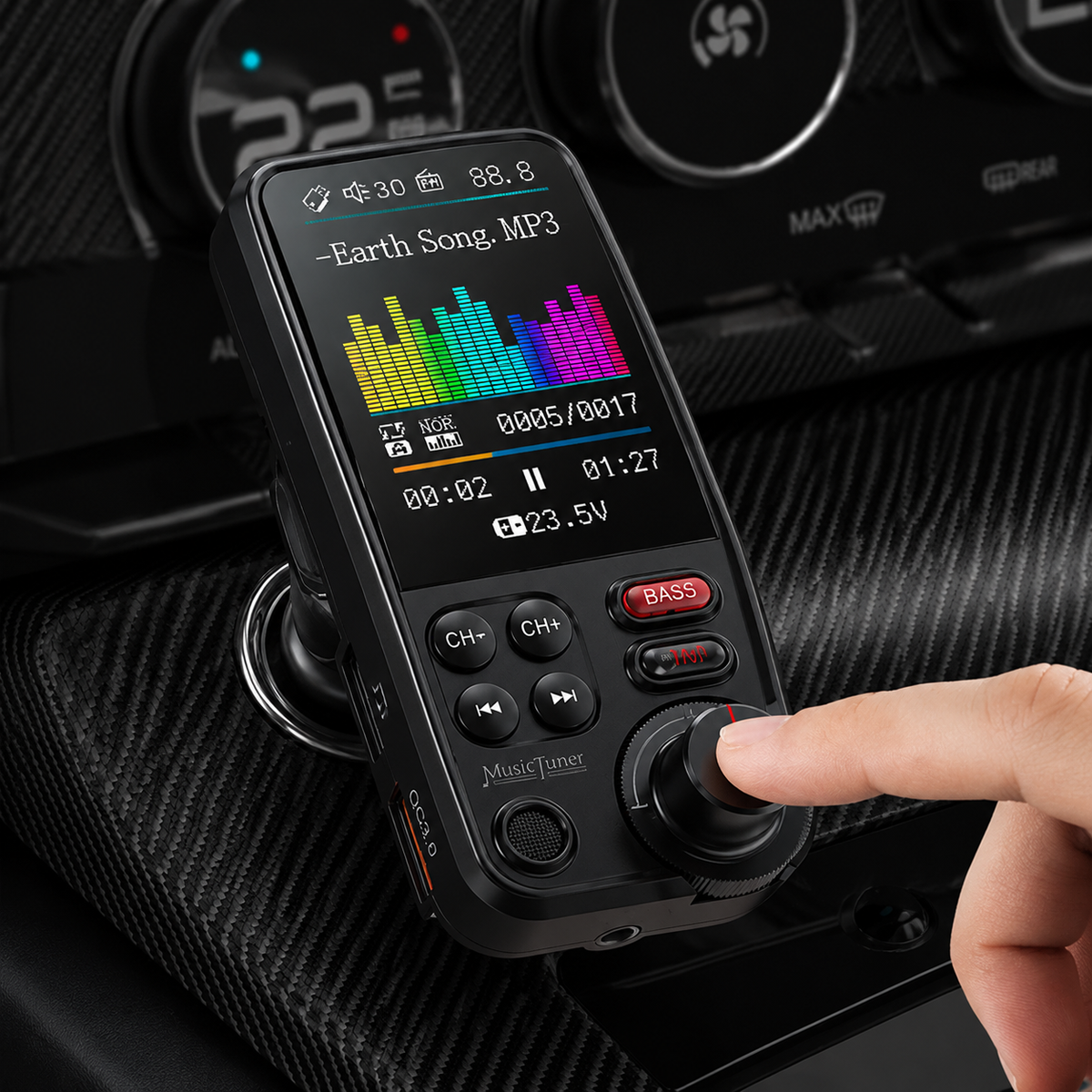 Premium Car Bluetooth FM Transmitter QC 3.0 Fast Charging USB Audio Adapter Hands Free Calling Wireless Music Player Compact Vehicle Accessory Hub