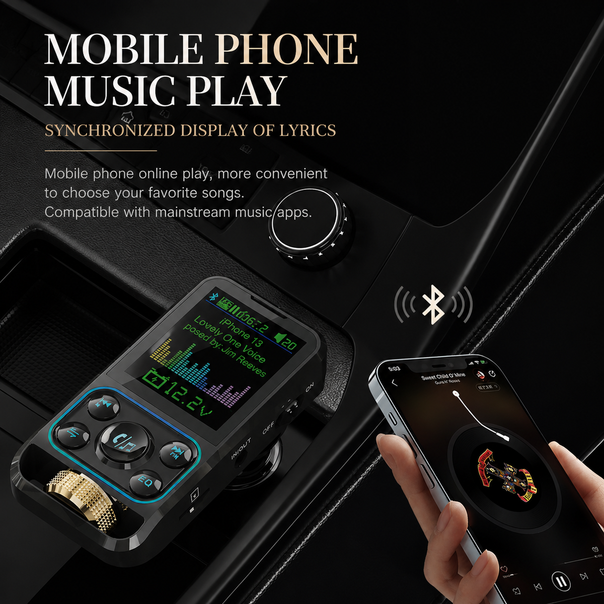 Premium Car Bluetooth FM Transmitter QC 3.0 Fast Charging USB Audio Adapter Hands Free Calling Wireless Music Player Compact Vehicle Accessory Hub