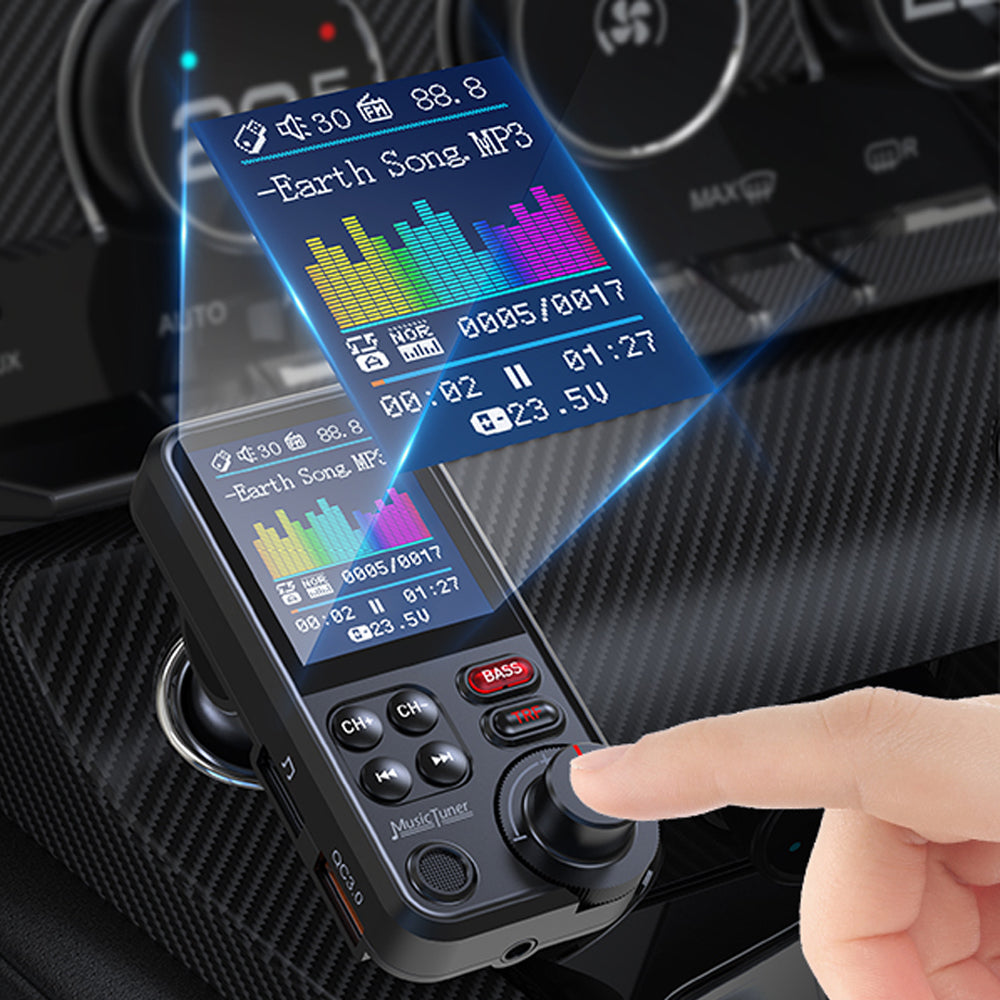 Premium Car Bluetooth FM Transmitter QC 3.0 Fast Charging USB Audio Adapter Hands-Free Music Player