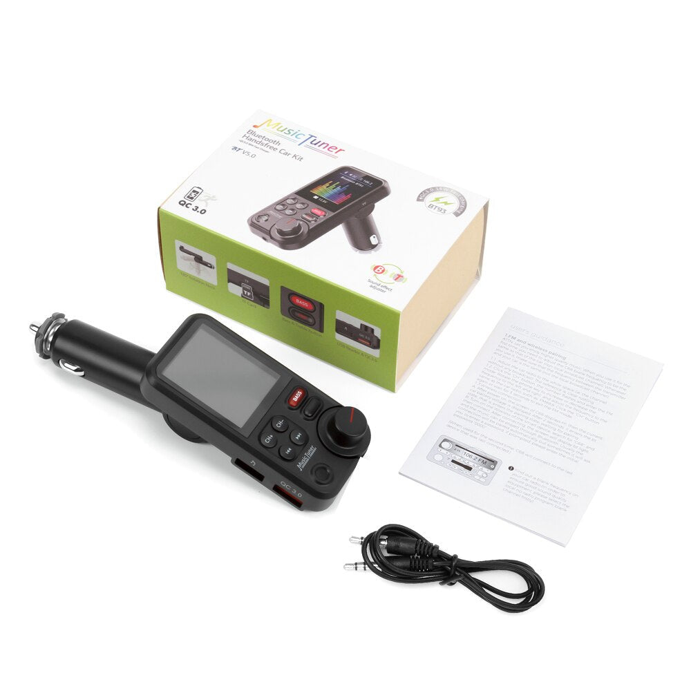 Premium Car Bluetooth FM Transmitter QC 3.0 Fast Charging USB Audio Adapter Hands-Free Music Player