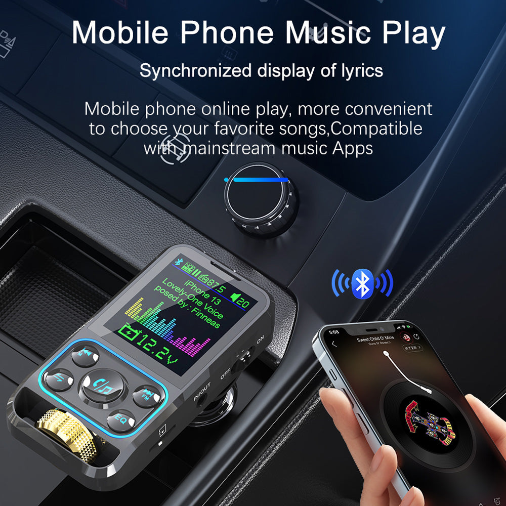 Premium Car Bluetooth FM Transmitter QC 3.0 Fast Charging USB Audio Adapter Hands-Free Music Player
