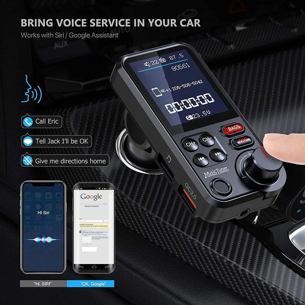 Premium Car Bluetooth FM Transmitter QC 3.0 Fast Charging USB Audio Adapter Hands-Free Music Player