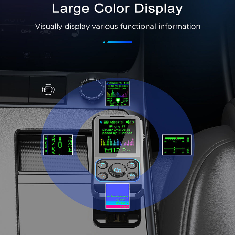 Premium Car Bluetooth FM Transmitter QC 3.0 Fast Charging USB Audio Adapter Hands-Free Music Player