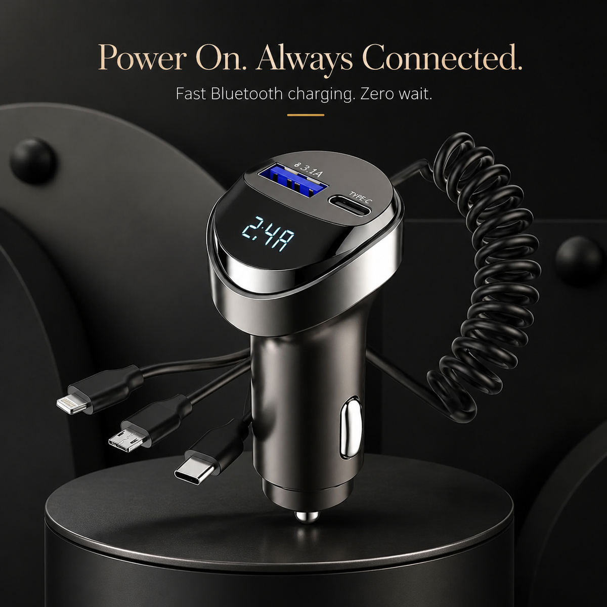 Premium Car Charger USB-C Fast Charging Adapter Multi Port 12V Socket High Speed Charging Hub Multi Device Power Adapter Compact Vehicle Travel Use