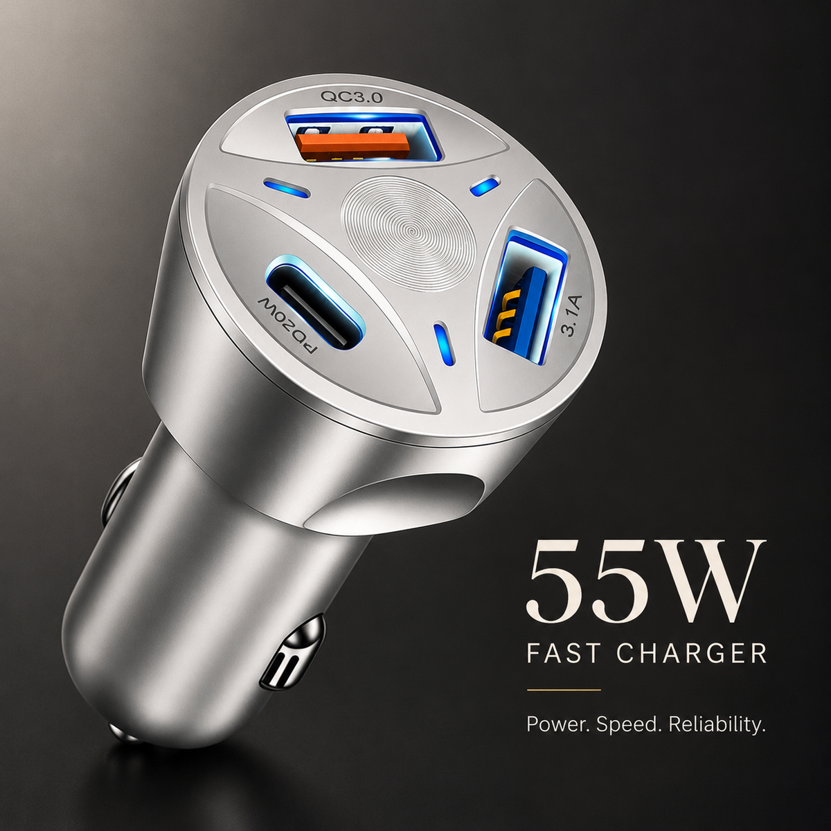 Premium Car Charger USB-C Fast Charging Adapter Multi Port 12V Socket High Speed Charging Hub Multi Device Power Adapter Compact Vehicle Travel Use