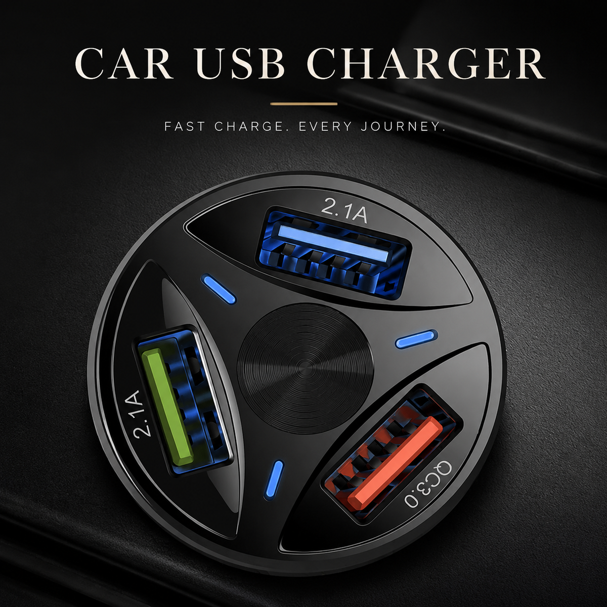 Premium Car Charger USB-C Fast Charging Adapter Multi Port 12V Socket High Speed Charging Hub Multi Device Power Adapter Compact Vehicle Travel Use
