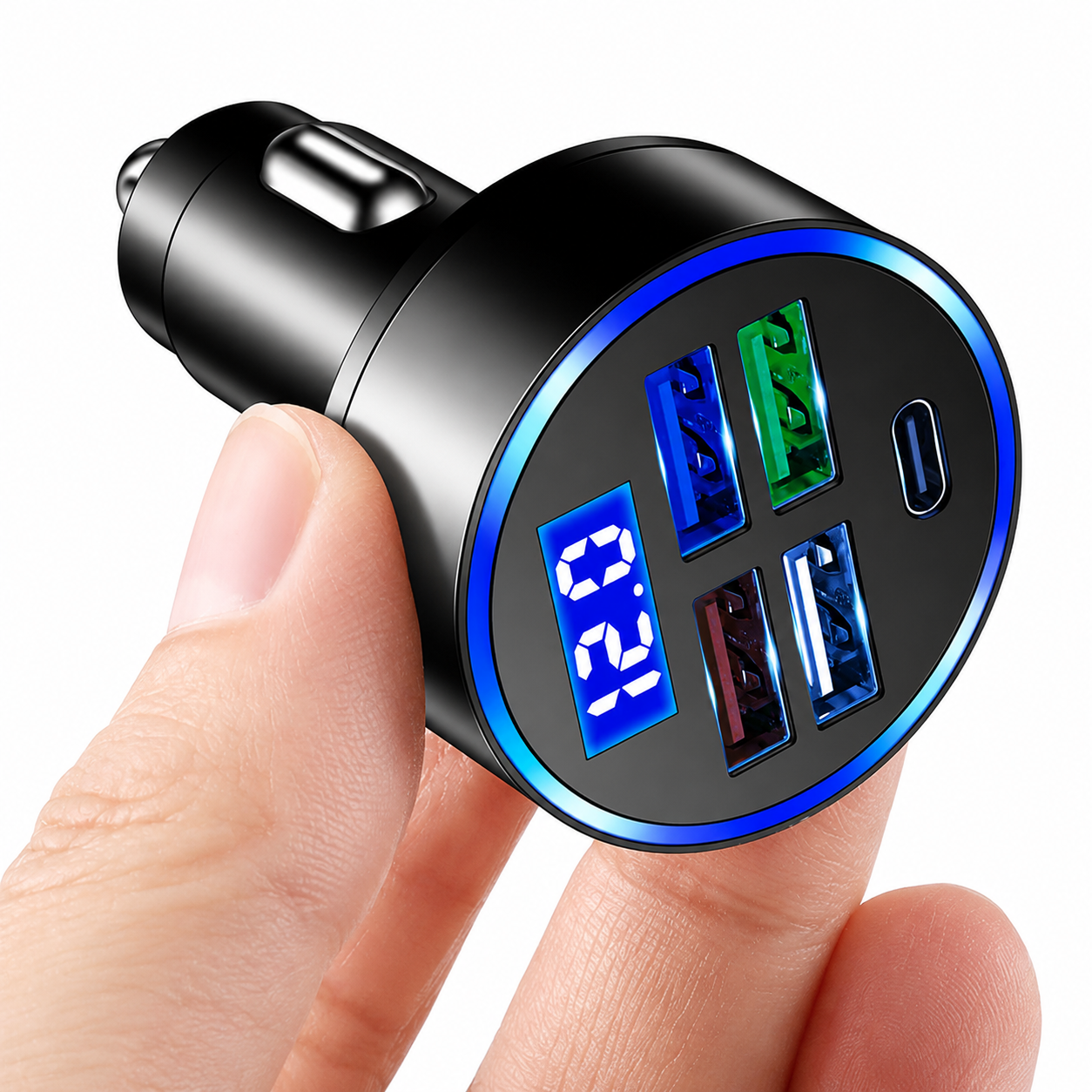Premium Car Charger USB-C Fast Charging Adapter Multi Port 12V Socket High Speed Charging Hub Multi Device Power Adapter Compact Vehicle Travel Use